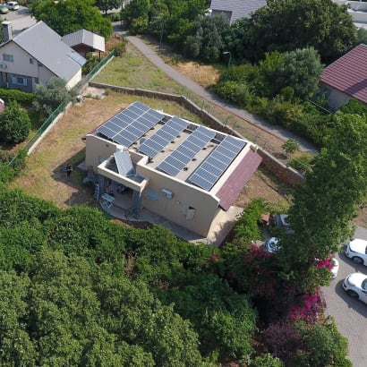 Solar panels on a commercial building.