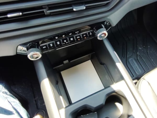 Open area with deep storage bin in front of the center console.