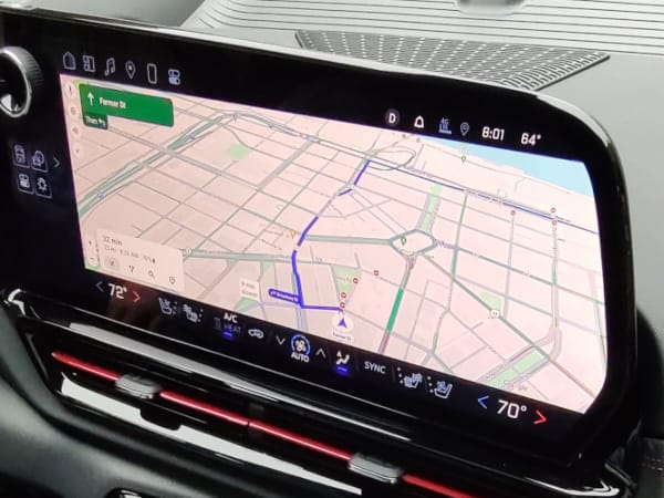 Closeup view of a large navigation screen.