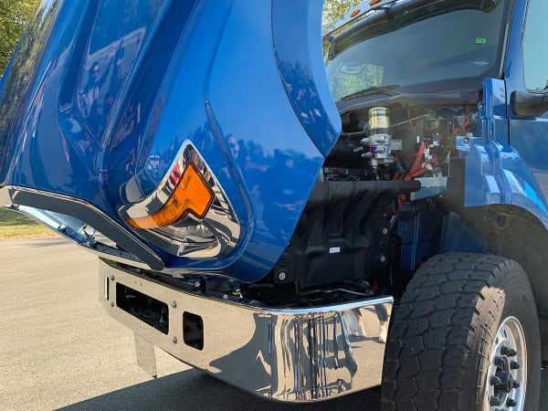 Blue International HV truck with hood open