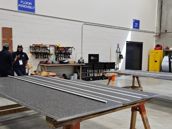 A flooring assembly station.