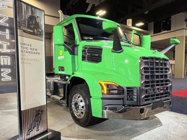 Bright green Mack Anthem new regional haul truck