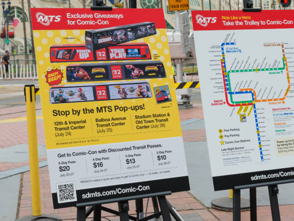 San Diego Metropolitan Transit System Comic-Con signage.
