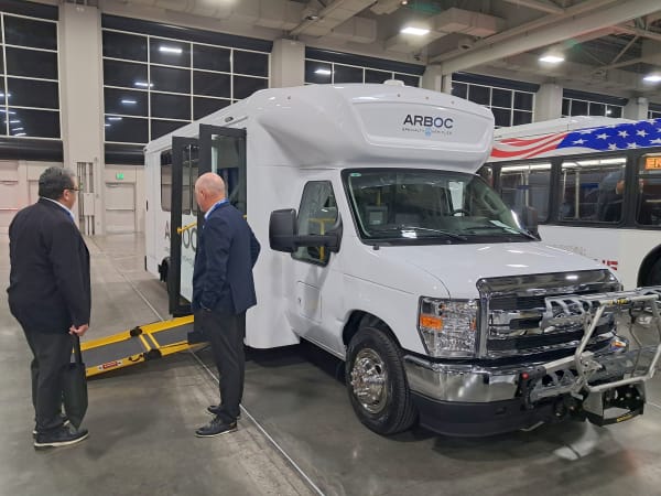 An ARBOC cutaway bus on the APTA Mobility show floor