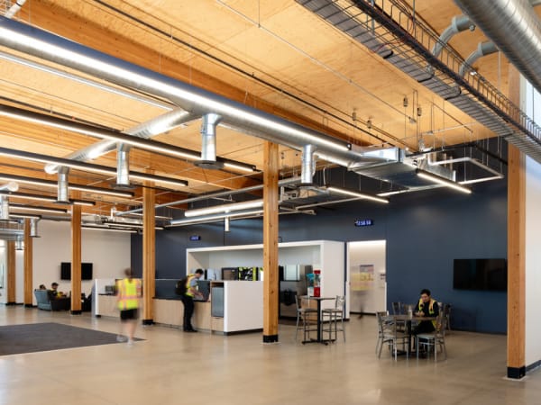 Interior image of C-TRAN's campus expansion kitchen and tables.