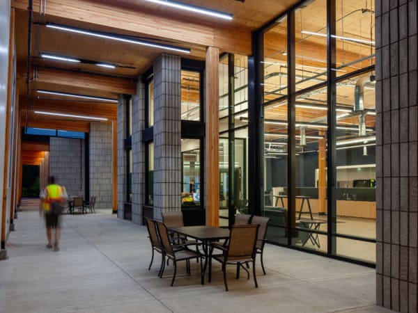 Exterior image of C-TRAN's campus expansion porch.