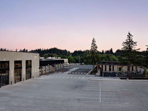 Exterior image of C-TRAN's campus expansion bus maintenance facility and lot.