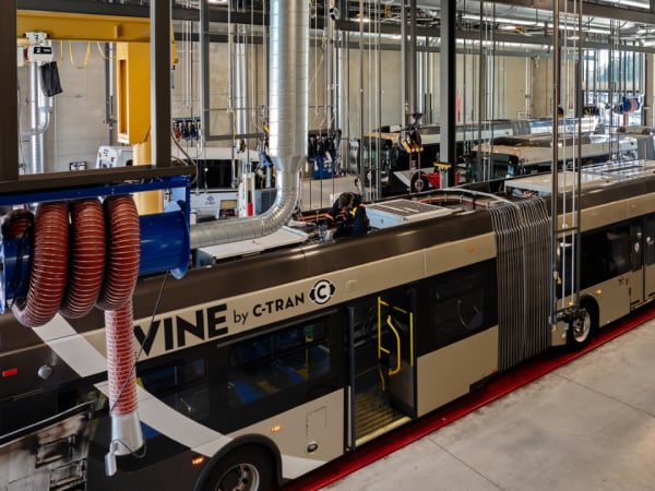 Interior image of C-TRAN's bus maintenance facility.