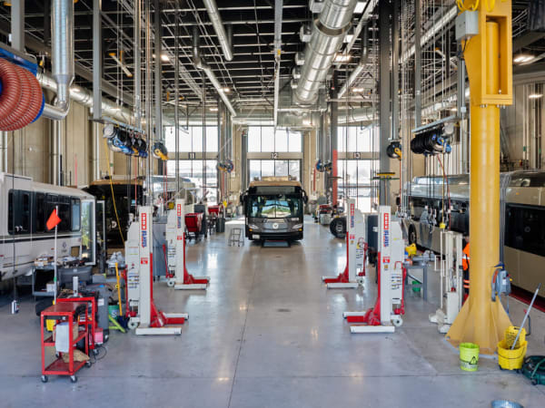 Interior image of C-TRAN's bus maintenance facility.