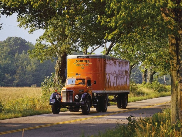 Schneider National historic trucks.