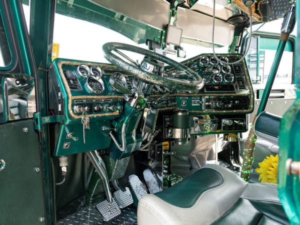 Interior of "The Goose" 1996 Freightliner Classic XL truck. 