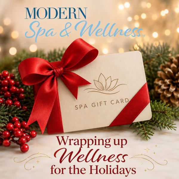 Graphic with image of a gift card and the title of this article with the Modern Spa & Wellness logo