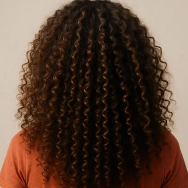 The back of a head of curly hair.