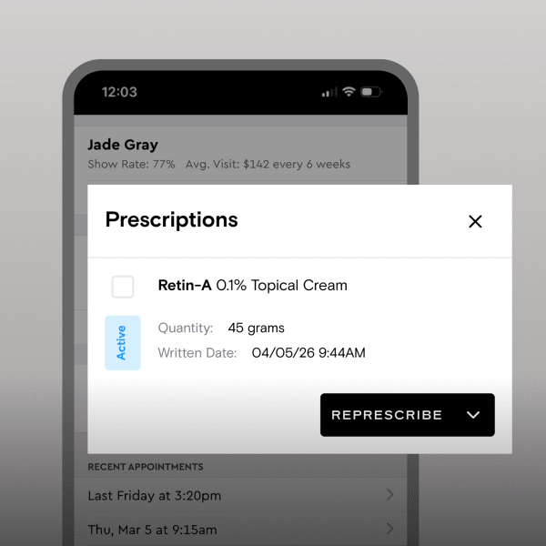 A screen capture of Boulevard's new ePrescribe feature.