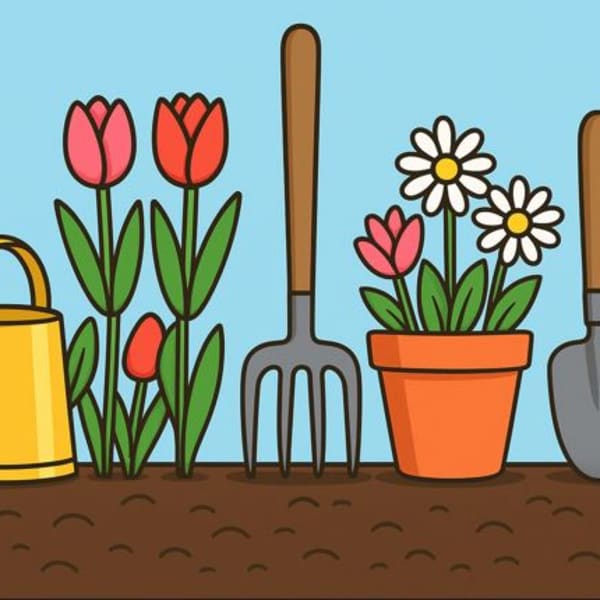 Flowers and gardening tools