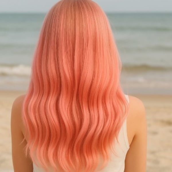 A woman with pink hair. An AI created image.