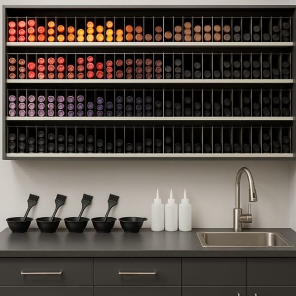 A hair color bar in a salon