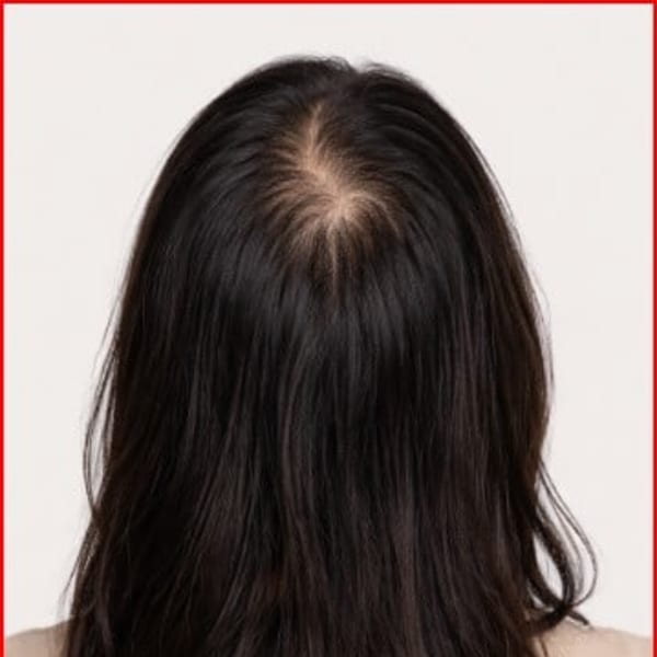 The back image of a head, showing thinning patches on the scalp.