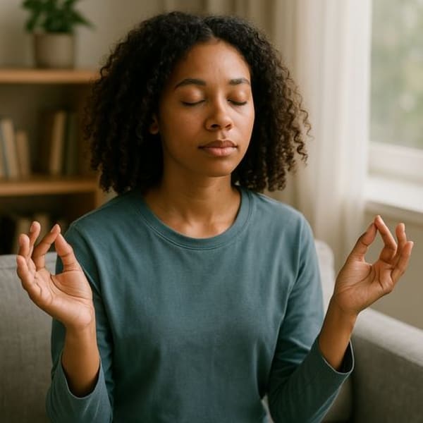 A woman meditating.