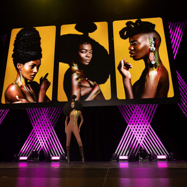 A model on a stage.