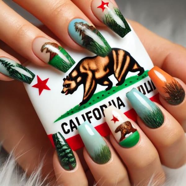 Nails with the California flag