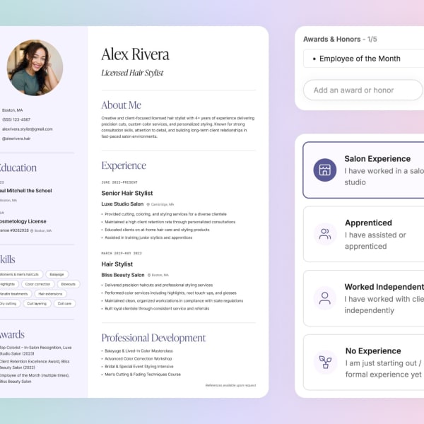 A nicely formatted resume for a recent cosmetology graduate.