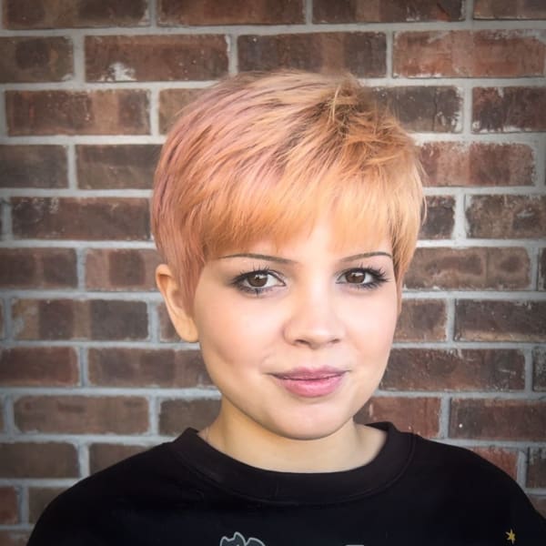 A woman with a short haircut