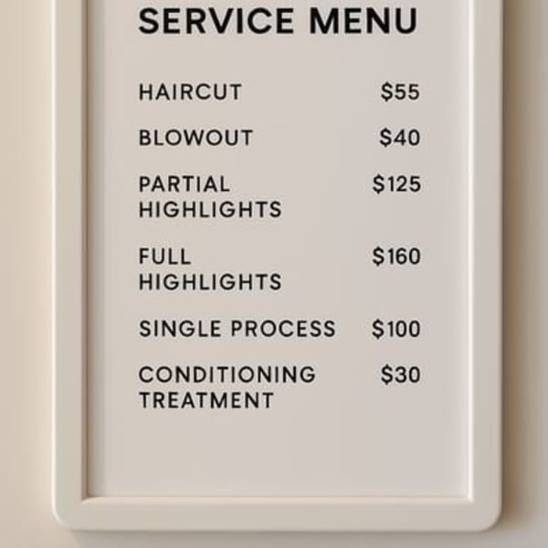 A salon service menu