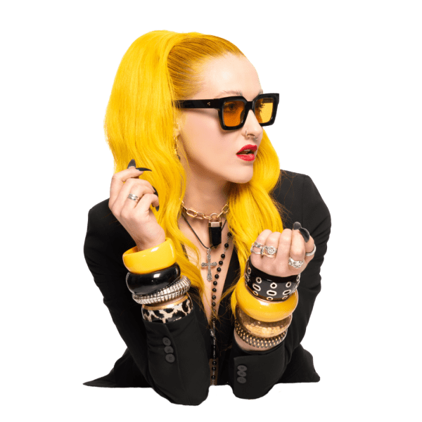 A woman with yellow hair.