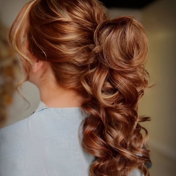 The back view of a high ponytail