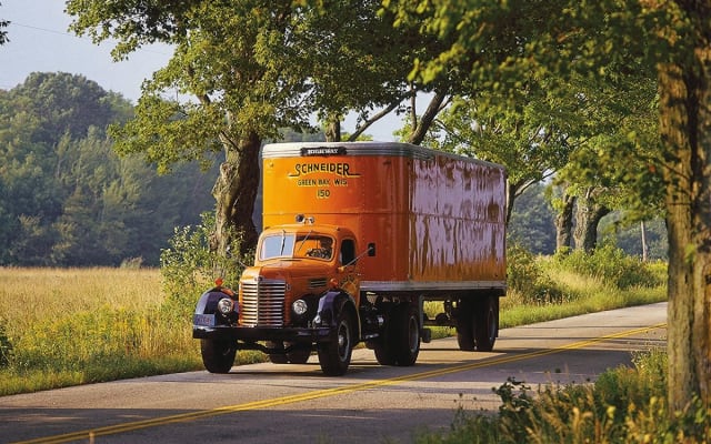 Schneider National historic trucks.