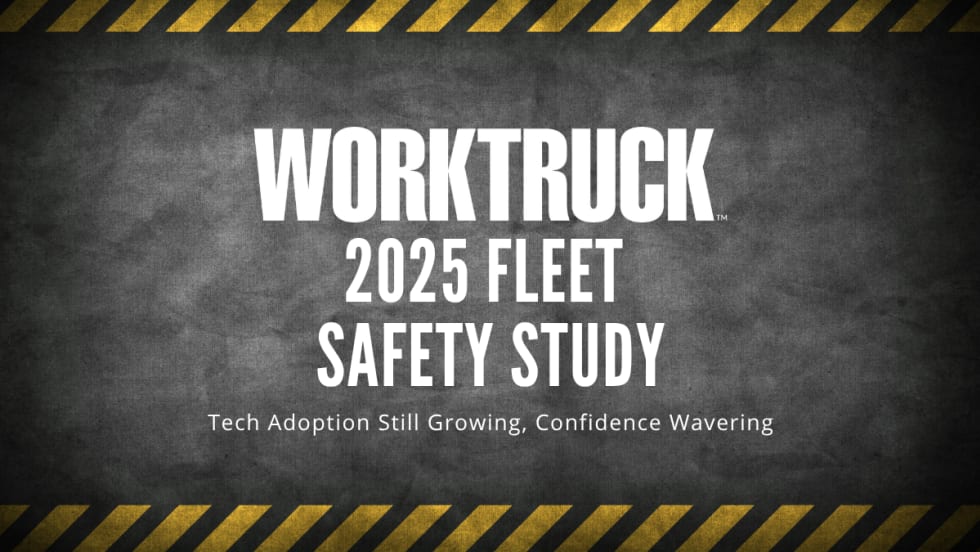 Work Truck 2025 Fleet Safety Study title graphic with black background and yellow safety stripes.
