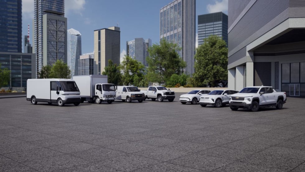 A family portrait of white GM Envolve vehicles