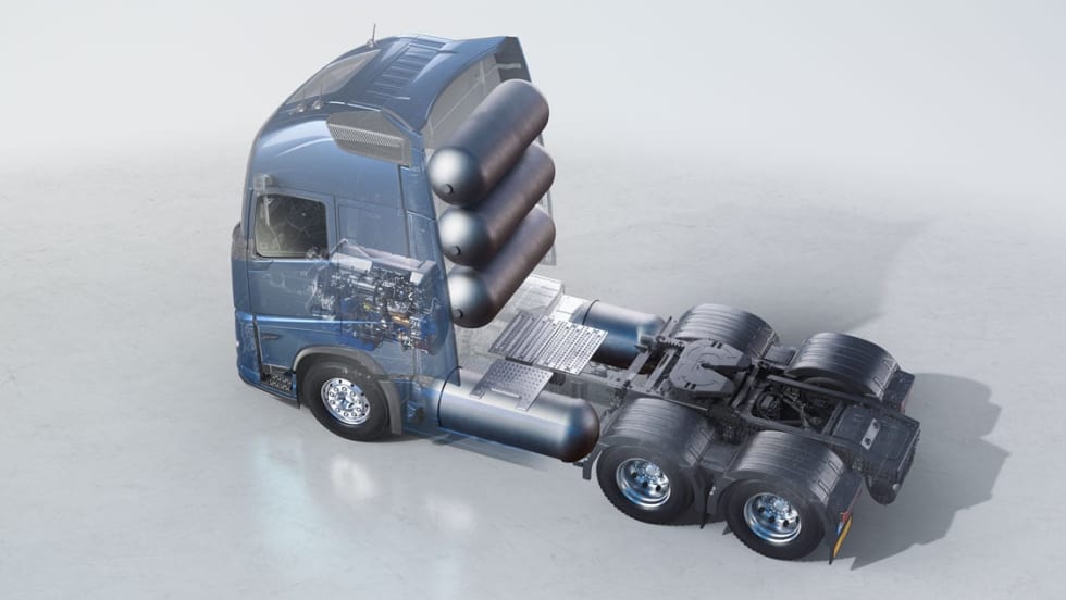 Illustration of Volvo truck with hydrogen system