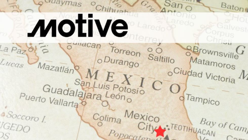 Map of Mexico, with Motive company logo.