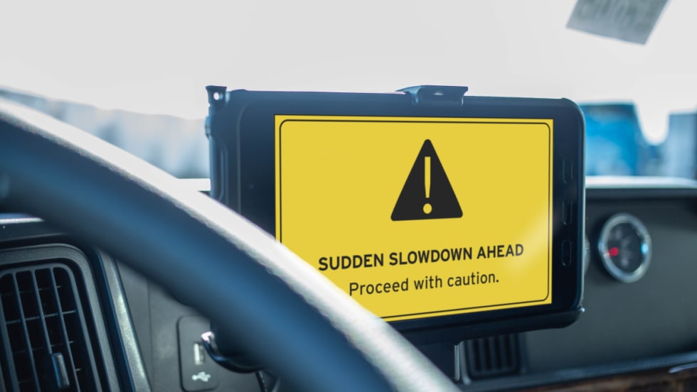 Drivewyze Sudden Slowdown Alert on screen