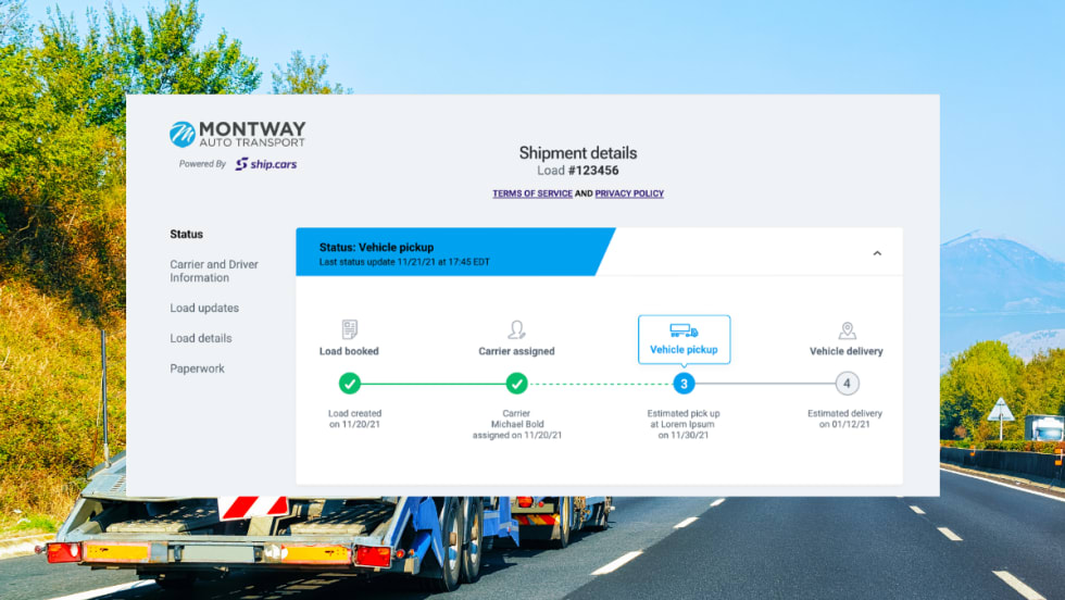 Screen capture of Ship.cars real-time tracking
