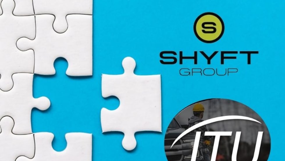Shyft Group logo next to a puzzle with one piece removed.