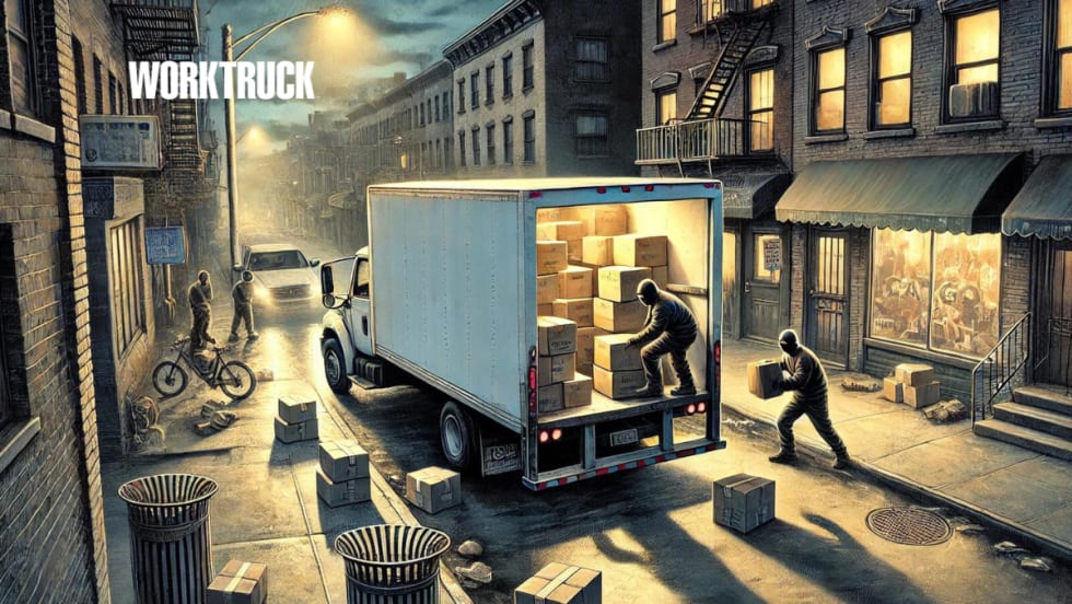 Theives stealing cargo from a box truck at night