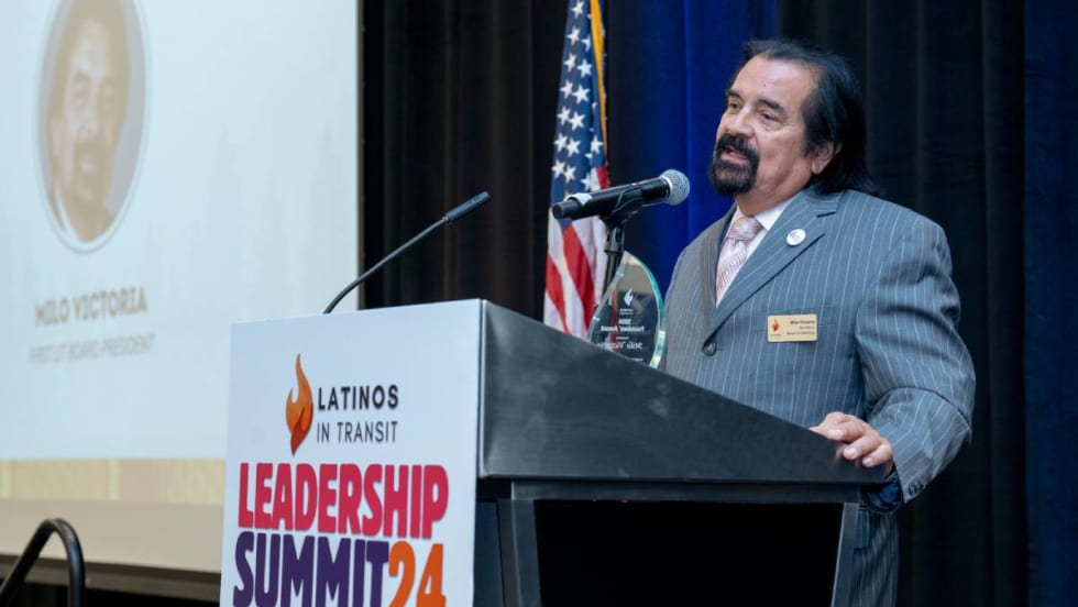 Milo Victoria giving his Founders' Award acceptance speech at LIT's 2024 Leadership Summit.