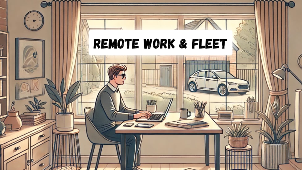 Young man working from home with a vehicle visible in the driveway.