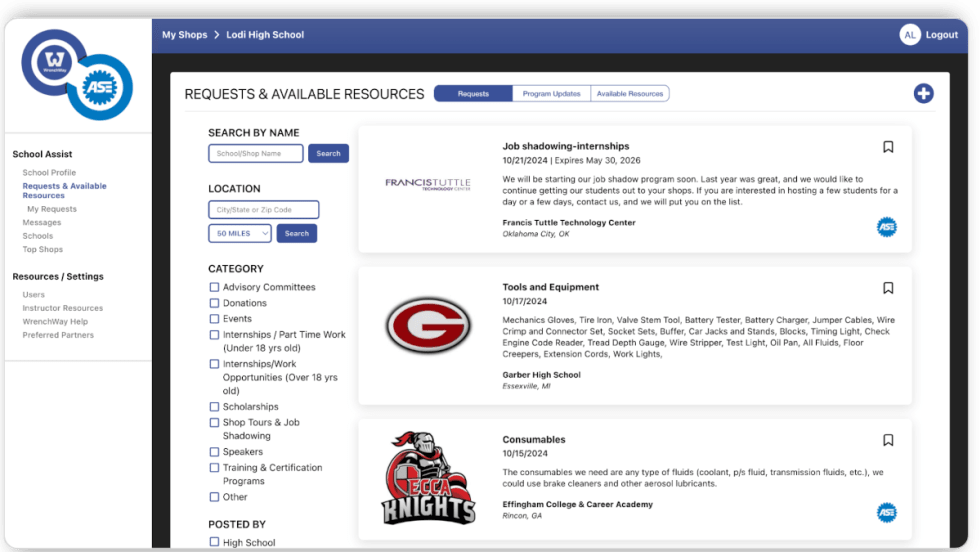 Screenshot of webpage School Assist.