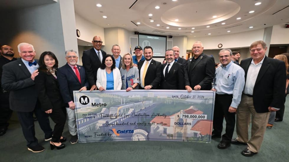 L.A. Metro representatives presenting the final funding for the Foothills Gold Line project.