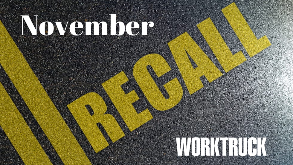 Background image of asphalt with two yellow lines and RECALL text in yellow.