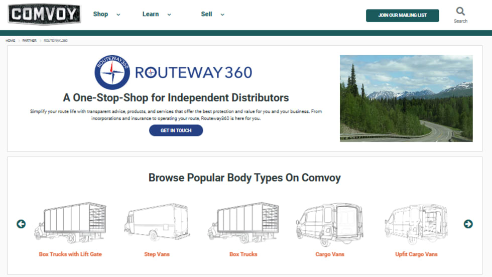 Screenshot of website that lets buyers search by truck type.