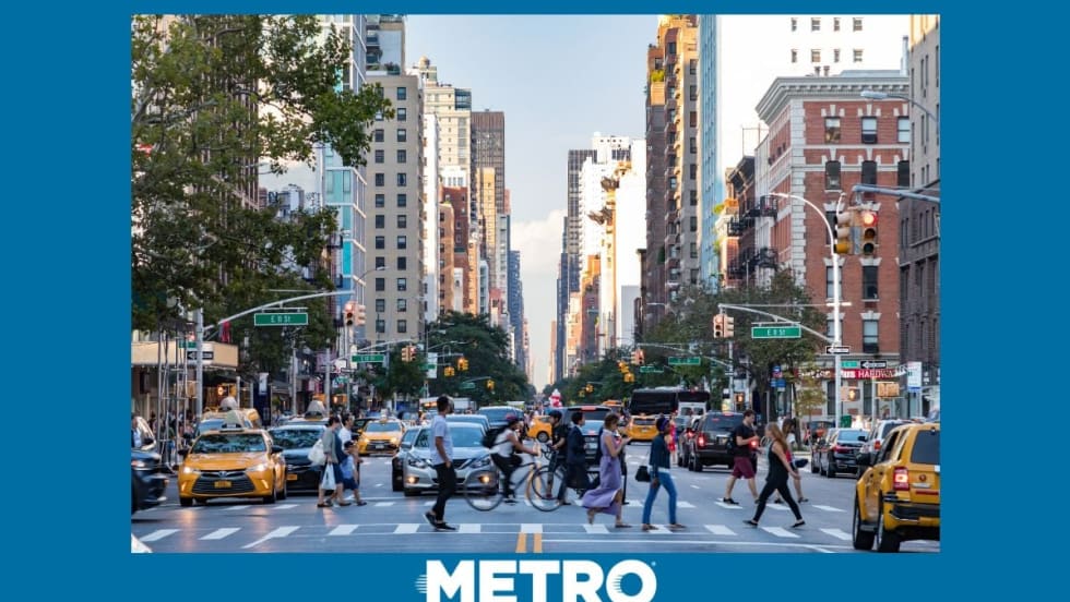 Pedestrians crossing a crosswalk.