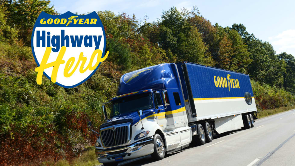 Goodyear tractor trailer with inset logo for Goodyear Highway Hero.
