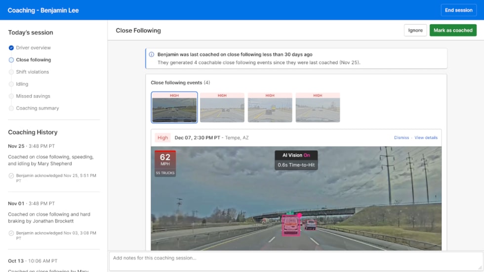 Dashboard for safety alerts.