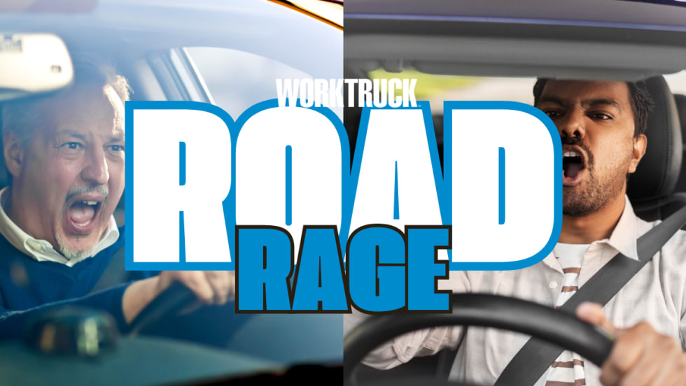Two angry drivers with ROAD RAGE over the top.
