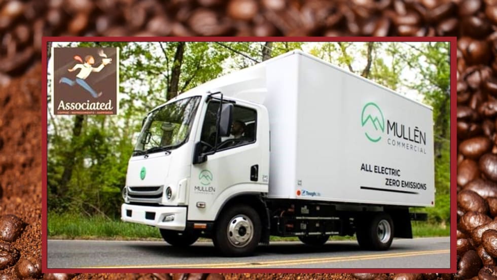 White Mullen electric truck that will be used for coffee delivery.